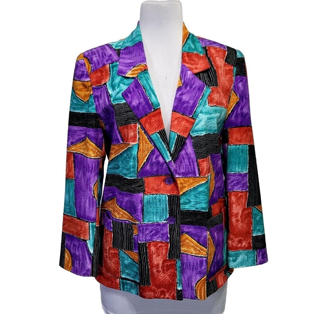 Vintage Multicolor Abstract Patchwork Blazer